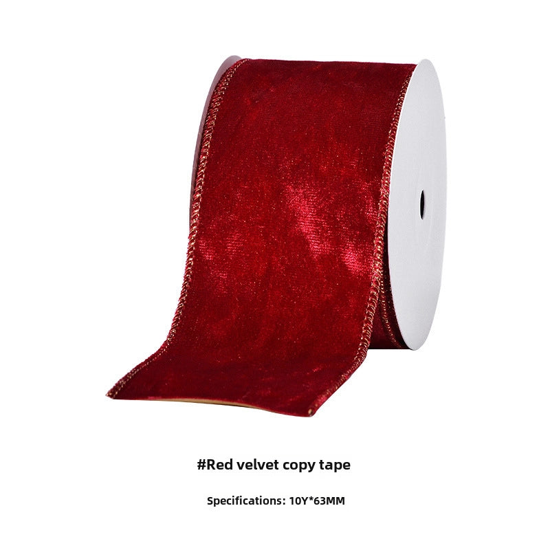 YAMA Boutique Christmas Snow Velvet Copy Edge Ribbon Christmas Decoration Ribbon Christmas Tree Gift Packaging Iron Wire Ribbon