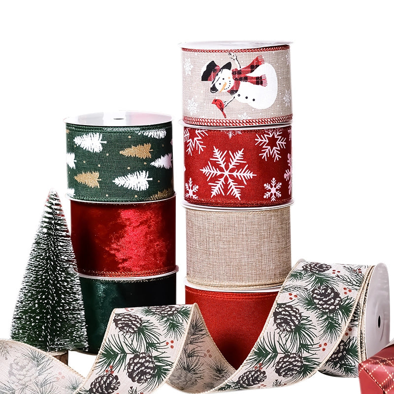 YAMA Boutique Christmas Snow Velvet Copy Edge Ribbon Christmas Decoration Ribbon Christmas Tree Gift Packaging Iron Wire Ribbon