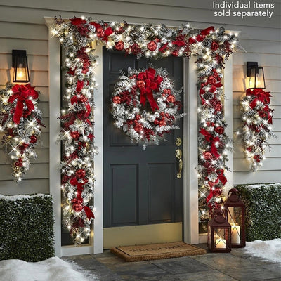 Christmas Flocking Wreath Door Hanging Christmas Decorations Christmas Wreath Rattan Pendant Decoration Home Decoration