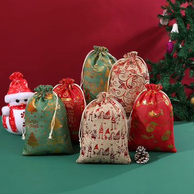 New Christmas Gilding Drawstring Gift Bag Christmas Candy Gift Storage Bag In Stock Christmas Gift Bag