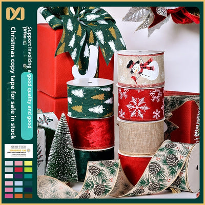 YAMA Boutique Christmas Snow Velvet Copy Edge Ribbon Christmas Decoration Ribbon Christmas Tree Gift Packaging Iron Wire Ribbon